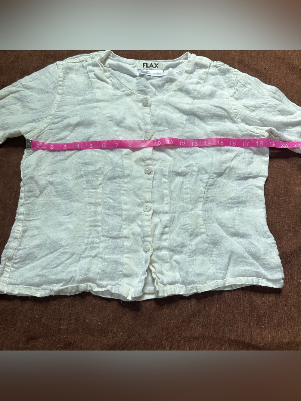 FLAX Cream Button-Front Linen Top - Picture 2 of 7